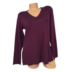 Melissa Paige V Neck Ribbed Hem Sweater Women's Medium Burgundy Long Sleeve